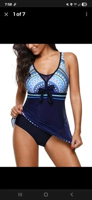 Mujer Talla L 1 Pc Geométrico Azul Traje de Baño Traje de Baño Nuevo sin Etiquetas Foto 1 de 4