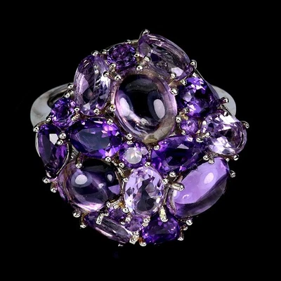 Кольцо из стерлингового серебра 925 пробы с овальным аметистом 8x6 мм с натуральным драгоценным камнем ювелирное изделие размер 8 - Изображение 1 из 4