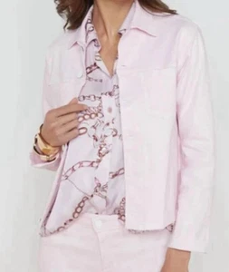 L'AGENCE Janelle Denim Jacket XS Pink Lilac Coated Slim Raw Hem Boho Chic NEW - Picture 1 of 14