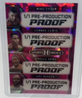 MIKE TYSON LEWIS  BOWE RAY MERCER 2025 Leaf Sports Heroes Pink Ice QUAD 1/1 - Image 1 of 2