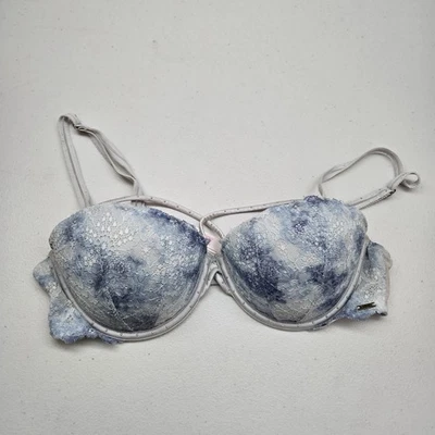 PINK Women Bra 36C Blue Tie Dye Lace Date Push Up Convertible Rhinestone READ - Image 1 of 4