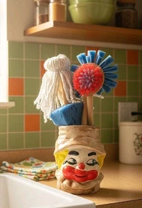 Vintage Ceramic Clown Head Scrubbie Sponge Holder Caddy Planter Kitsch Retro 6" - Picture 1 of 10
