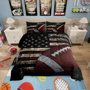 American Flag Bedding Set, Boys Football Comforter Set Full Soccer Sports Gam... - Picture 1 of 6