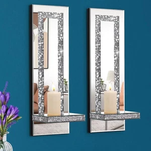 Crystal Crush Diamond Mirrored Candle Sconces, Rectangle Stripe (Style 4) - Picture 1 of 3