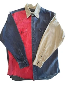 Camicia uomo Wrangler Brushpopper vintage taglia 16 1/2-34 taglia grande blocco colore - Foto 1 di 6