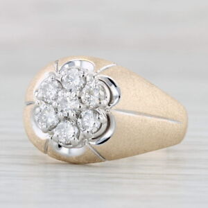 Vintage 1.05 Diamond Cluster Belcher Ring 14k Gold Size 10.75 Men's