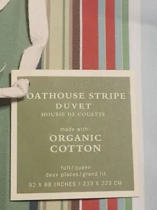 POTTERY BARN Naturals BOATHOUSE STRIPE DUVET F/Q 92"x 88" Organic Cotton RETIRED - Picture 1 of 13