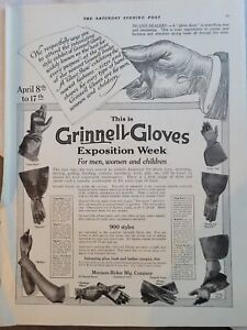 1915 men's women's childrens Grinnell gloves vintage fashion ad