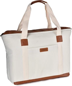 Insulated Grocery Bag with Zippered Top - Thermal Reusable Canvas Shopping Tote - Picture 1 of 12