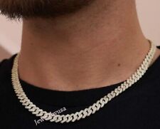 Men's Genuine Moissanite 12 mm x 20" Stylish Cuban Necklace 925 Silver FREE STUD
