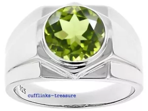 Natürlicher Peridot Edelstein mit 925 Sterlingsilber Ring für Herren #7804 - Bild 1 von 4