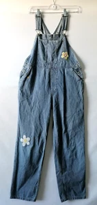 Gap Blue Striped Floral Patchwork Cotton Denim Overalls One-Piece Girl's XL - Picture 1 of 6