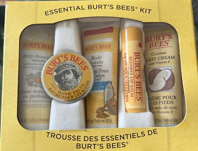 Burt's Bees Kit Esencial Set de Regalo 5 Piezas Tamaño de Viaje NUEVO Loción Limpiador de Labios Pie Foto 1 de 2