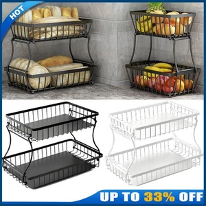 2Tier Fruit Basket Handle Holder Rack Vegetable Bowl Storage Stand Bread Rack - Picture 1 of 21