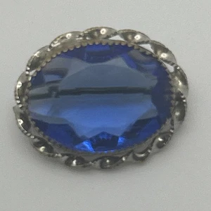 Antike viktorianische Brosche blau facettiertes Glas Silber Verschluss 1” x 0,75” - Bild 1 von 8
