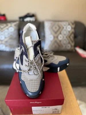 Salvatore Ferragamo 多色皮革和织物助推器低帮运动鞋 13 码 — 第 1/4 张图片