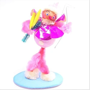  Vintage Christmas Chenille Pipe Cleaner Pink Santa Standup Ornament - Picture 1 of 9