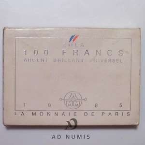 France 100 Francs 1985 Emile Zola Argent Coffret BU sans certificat monnaie - Imagen 1 de 5