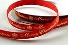 Red / Green 9mm grosgrain ribbon, gold Merry Christmas 1M + 1M FREE!  55098CL