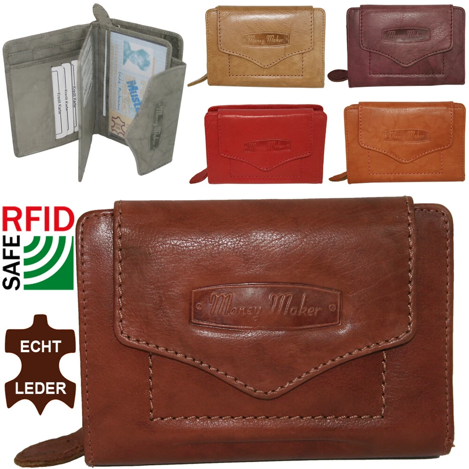 Damen Echt Leder Geldbörse mit RFID Schutz Portemonnaie Geldbeutel für Frauen