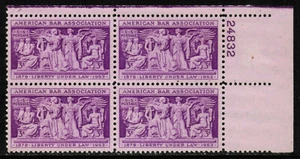 US USA Sc# 1022 MNH FVF PLATE # BLOCK Liberty & Law American Bar Association - Picture 1 of 1