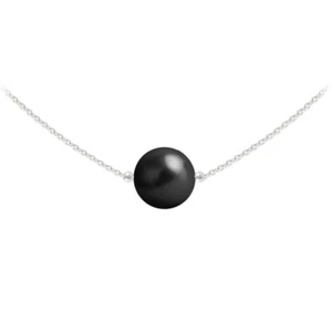 Collier Ras de Cou Argent 925 Perle Ronde 10mm Cristal Autrichien - Mystic Blac - Picture 1 of 1