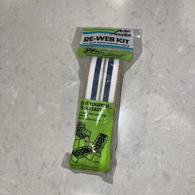 Silla de césped vintage - Kit de reweb 2 3/16 pulgadas de ancho 39 pies correas azules/beige/blancas Foto 1 de 3