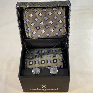 Valerio Garati Green Handmade 100% Silk Woven Tie With Hanky & Cufflink Set - Picture 1 of 6