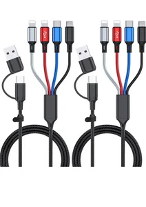 Universal Multi Charging 6 in 1 4Ft 3Pack Braided cable IP/Type C/Micro USB Port - Picture 1 of 4