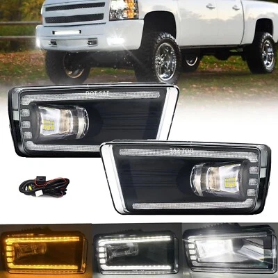 Fog Lights LED Lamps For 2007-2014 Chevy Silverado Avalanche Suburban Tahoe+DRL - Image 1 of 4