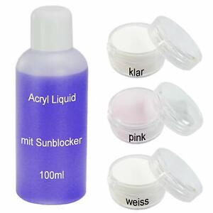 Acryl Set Starterset Acrylpulver klar,pink,weiss + 100ml Liquid