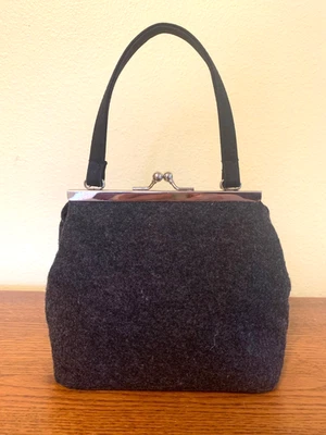 Small Gray Wool Kisslock Purse Handbag w/ Mirror-EUC! - Image 1 of 4