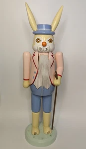 Bunny Rabbit Nutcracker 14" - Vintage Easter Seasonal Decor Pink Jacket and Cane - Picture 1 of 6