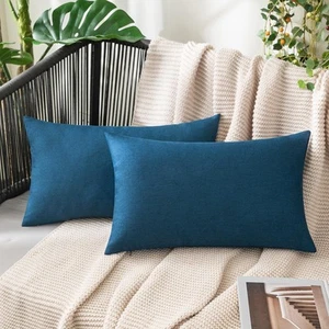 Pack of 2 Decorative Outdoor Solid Waterproof Throw Pillow Covers Faux Linen ... - Picture 1 of 7