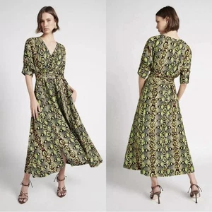 Aje grün Serpentin Schlangenmuster Gürtel Leinen Midikleid-Damengröße 6 - Bild 1 von 14