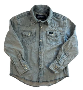 Wrangler Western Blue Denim Shirt Pearl Snap Boys Youth Small 5/6 - Picture 1 of 7