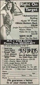 1982 Vintage Print Ad Joyce Holder's Just Bikinis Inc Right On Target Tiger - Picture 1 of 2
