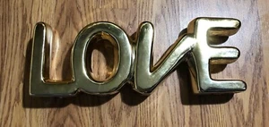Gold Ceramic LOVE Sculpture Decor Mylar-Style Bubble Letter Wall Home Art BURTON - Picture 1 of 8