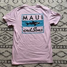 Maui And Sons Shirt Mens Medium Pink Blue Shark Surf Surfer Surfing Short Sleeve