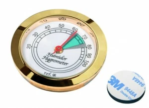 Humidor per sigari igrometro 1 3/4" Dia ORO cornice vetro faccia regolabile BELLO - Foto 1 di 6