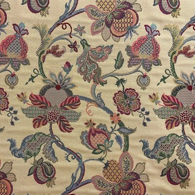 Jacobean Garden Tapestry Fabric Gold Weave Vintage Jacquard Upholstery Cushion - Image 1 of 3
