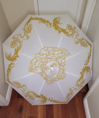 Versace Medusa Edición Limitada Unisex Paraguas Blanco Dorado NUEVO Foto 1 de 4
