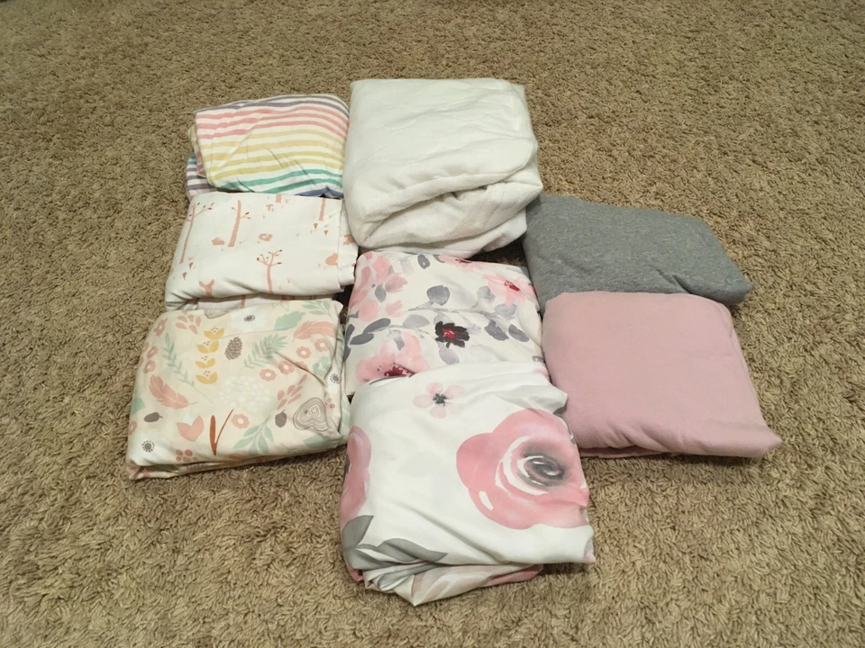 女宝宝婴儿床床上用品 7张婴儿床+1张绗缝床垫保护有机  — 第 1/4 张图片