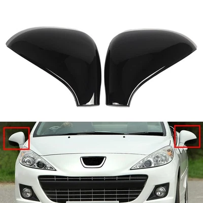 2pcs Side Rear View Mirror Cover Cap Glossy Black For Peugeot 207 2006-2015 - Image 1 of 4