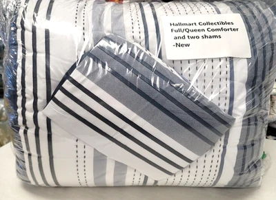 Hallmart Collectibles Allen Stripe 3 piezas Juego completo de edredón Queen azul/blanco Foto 1 de 4