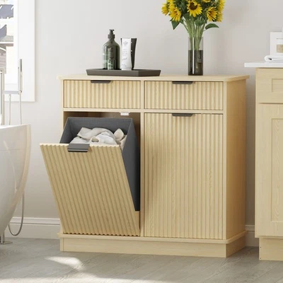 Natural Double Tilt Out Laundry Hamper Cabinet Laundry Basket Cabinet Hidden - Image 1 of 4