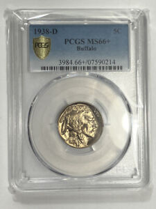 1938 D  Buffalo Nickel 5C PCGS MS66+ AMAZING SURFACES STRIKE AND TONING