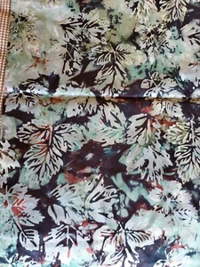 Sewing Fabric 100% Cotton Hand Dyed 1/2yd 18x44" Batik Leaves Black Aqua Green - Picture 1 of 5
