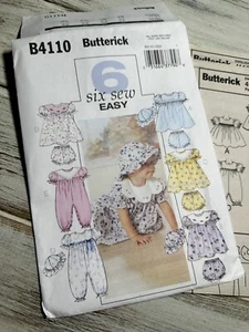 Butterick 4110 Sewing PATTERN Baby Clothes Infant ClothingGirls Dress Romper Hat - Picture 1 of 4