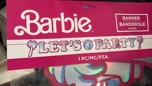 Barbie Happy Birthday Party Background Banner Metallic Silver, Pink 12 Ft - Picture 1 of 2
